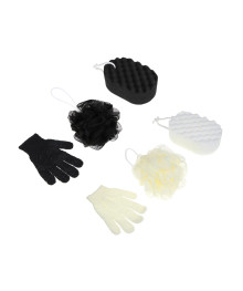 Набор 3 штуки: губка поролон, перчатка скрабер, мочалка шар, 2 цвета, МС24-09