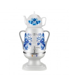 Самовар электрический Добрыня DO-421 ГЖЕЛЬ 2 (4л, 1,8кВт, белый с рисунком+заварочн чайник) оптом. Большой каталог термопотов Дельта, Василиса, Магнит, Ирит оптом с доставкой в Новосибирске.