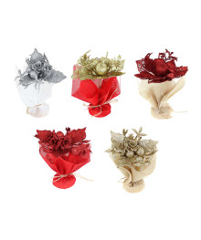 Цветок в мешочке декоративный, глиттер, пластик, полиэстер, 15х12см, 2 дизайна