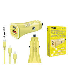 Переходник авто прикуривателя TDS TS-CAU54 Жёлтый  + кабель Micro USB (Type-C, 2400mA)