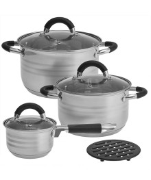 WEВBER Набор посуды 6 предметов ВЕ-636/6 С КОВШОМ 0,9л,2,7л,3,6л со стекл. крышками+подст (4)