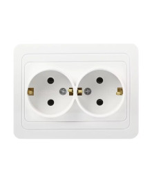 МАРС розетка 2-местная 16А с заземлением белая, керамика скрытая уст. (SBE-02w-16-S2-Z-c)