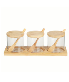 Банок набор VETTA ЭКО для хранения с ложкой, 3шт., 300мл, 28х10х9,5см, стекло, бамбук