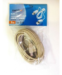 Кабель USB A (штекер) - USB В (штекер) 5м, серый, тип 2.0  Нетко, блистерВостоку. Адаптер Rolsen оптом по низкой цене. Качественные адаптеры оптом со склада в Новосибирске.