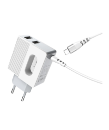 Блок пит USB сетевой HOCO C75A Белый + кабель IOS Lighting (5В, 2USB, 2400mA)