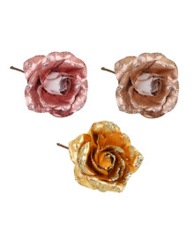 Цветок декоративный в виде розы, полиэстер, 13x12 см, 3 цвета