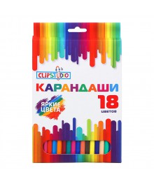 Карандаши 18 цветов шестигранные заточ., пластик, улучшенное письмо, в карт. коробке Clipstudio