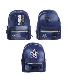 Рюкзак подростковый 31x24x10см, 1 отд, 1 карм, джинсовый материал, аппликация, 3 дизайна