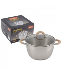 Mallony Кастрюля Fortuna, объем 4,5 л, из нерж стали с крышкой, матовый корпус, ручки с силиконом доставкой - Новосибирск, Новокузнецк, Горно-Алтайск. Низкие цены, большой ассортимент посуды оптом