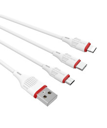 Кабель USB - 3в1 BOROFONE BX17 Enjoy AM-8pin (Lightning)/microBM/Type-C  1 метр, 2.4A, ПВХ, белый