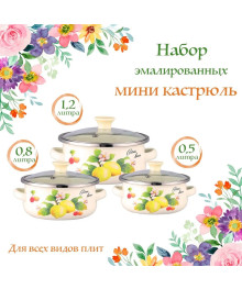 Набор мини-кастрюль 6предм ZEIDAN Z-80618 (0,5л 0,8л 1,2л, со стекл крышками)