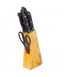 набор ножей 6 пр. в дер.подставке: ножи кух. 8,5см, 12,5см, 14,5см, 19см, 19см, ножницы оптом. Набор кухонных ножей в Новосибирске оптом. Кухонные ножи в Новосибирске большой ассортимент