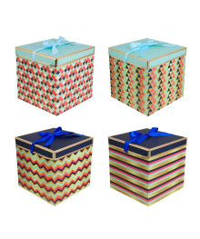 Коробка подарочная, складная, с лентой, бумага с фольг.слоем, 25x25x25 см, 4 дизайна, абстракция