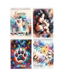 Скетчбук А5 (альбом), 14,5х20cм, 30л. обл. картон, блок 120г/м2, спираль, тв. подложка, 4 диз.