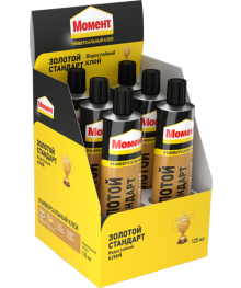 Клей "Момент Золотой Стандарт", 125 мл, в шоу-боксе (6/48/уп) 21170том. Клей момент оптом с доставкой по Дальнему Востоку. Клей момент оптом со склада в Новосибриске.