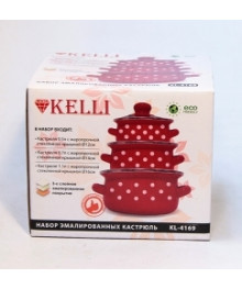 Набор мини-кастрюль 6предм  KELLI KL-4169 (0,5л 0,7л 1,7л, со стекл крышками)