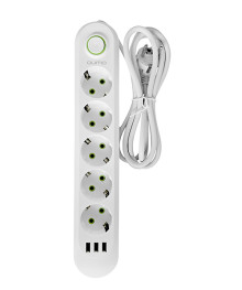 сет/фильтр QUMO 5 розеток, 2м, белый, 2500 Вт, 10A, кабель 3*0,75 мм CCA, 3*USB
