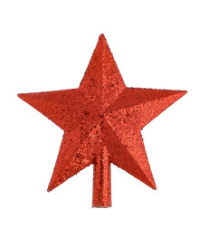 Наконечник на елку "Звезда" 13.5x14.5 см, глиттер, красный, пластик
