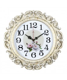 Часы настенные СН 4126 - 003 круг ажурный d=40,5см, корпус белый с золотом "Нежные пионы" (5)