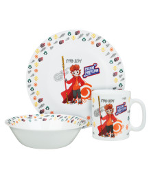 BY Русские Супергерои Шэн Набор посуды 3 пред, тар. 20см, салат.500мл, кружка 300мл, опал, под.упак