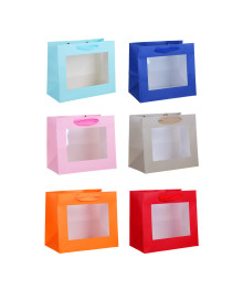 пакет подар бум 24x20x11 см LADECOR, вскч бум., с ПВХ окном, 6 цветов