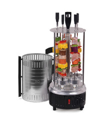 Электрошашлычница BQ BBQ1000 Черн-Сталь (1000Вт, 5 шампур, до 1кг мяса, авт вращение, защитн кожух)