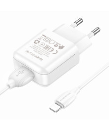 Блок пит USB сетевой  BOROFONE BA64A, 1хUSB-А, 2.1А  + кабель (AM-8 pin Lightning), 1 м, белый