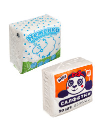 Салфетки бумажные Пикник 50шт, однослойные, 10х10см, белые/цветные, п/уТовары первой необходимости, маски, санитайзеры оптом в Новосибирске