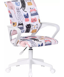 Кресло детское комп Fiesta белый+принт Коты,ткань,класс1 DEFENDER