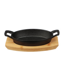 SATOSHI Сковорода мини на подставке из бамбука чугун, овальная, 15х9.8см