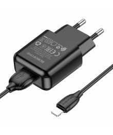 Блок пит USB сетевой  BOROFONE BA64A, 1хUSB-А, 2.1А  + кабель (AM-8 pin Lightning), 1 м, черный