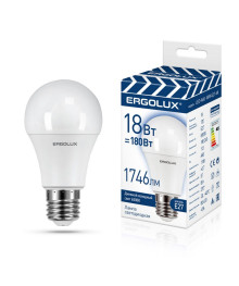 Эл. лампа светодиодная Ergolux LED-A60-18W-E27-6K (ЛОН 18Вт E27 6500K 172-265В) 10/уп