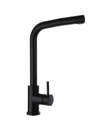 Смеситель СоюзКран для кухни SS01-D132 высокий выдвижной излив, картридж 35мм, черный, нерж. сталь