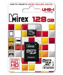Пам.MicroSDXC,128Gb Mirex (Class 10 UHS-I) с адаптером SDужаем в Красноярск, Иркутск, Якутск, Кызыл, Улан-Уде, Хабаровск, Владивосток, Комсомольск-на-Амуре.
