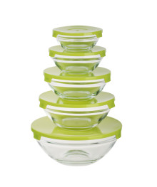 Набор салатников MILLIMI с крышкой 5 шт: 900/ 500/350/200/130 мл, стекло, пластик, оливковый