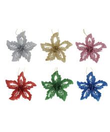 Набор елочных украшений, 6 шт, Пуансеттии, 9см