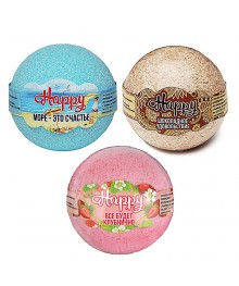 Шар бурлящий для ванн Happy, 130г, 3 вида "все будет клубнично / шоколадное удовольствие / море"