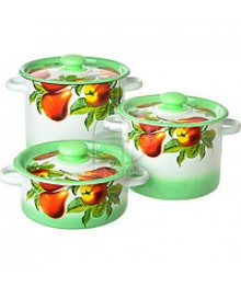 Набор кастрюль Стальэмаль №16 белый салатн.тонир. с декор. Дары лета N16S62 (2л; 3,5л; 5,5л)Посуда эмалированная оптом Сталь Эмаль. Эмалированные кастрюли оптом.