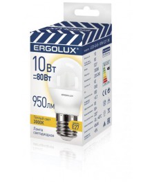 Эл. лампа светодиодная Ergolux LED-G45-10W-E27-3K (Шар 10Вт E27 3000K 220-240В, аналог Вт)нецк, Ленинск-Кузнецк, Барнаул, Горно-Алтайск, Бийск и др. Большой каталог светодиодных ламп оптом.