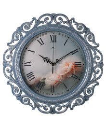 Часы настенные СН 4126 - 009 круг ажурный d=40,5см, корпус синий с серебром "Классика" (5)