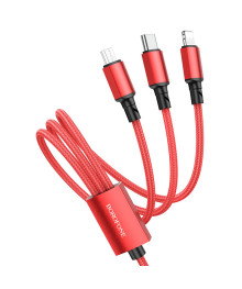 Кабель USB - 3в1 BOROFONE BX72 AM-8pin Lightning/microBM/Type-C 1 метр, 2A, нейлон, красный (360)