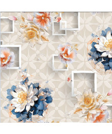 Клеенка GRACE STS890 глянцевая ткань с пвх покрытием, Цветы с жемчугом, 340-360 г/м2  1,4х20м