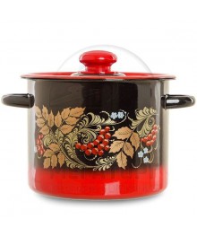 Кастрюля цилиндрическая Стальэмаль 3.5л  декор красно-чёрная, С1612.38 (4/уп)Посуда эмалированная оптом Сталь Эмаль. Эмалированные кастрюли оптом.