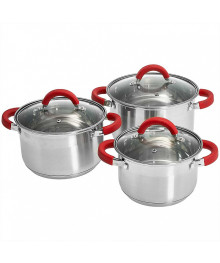 WEВBER Набор посуды 6 предметов ВЕ-624/6 (4) 2,2л, 3,0л, 4,0л со стеклянными крышками