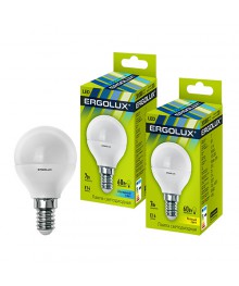 Эл. лампа светодиодная Ergolux LED-G45-7W-E14-3K (Шар 7Вт E14 3000K 172-265В, аналог 60 Вт)нецк, Ленинск-Кузнецк, Барнаул, Горно-Алтайск, Бийск и др. Большой каталог светодиодных ламп оптом.