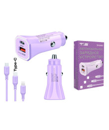 Переходник авто прикуривателя TDS TS-CAU54 Фиолетовый + кабель Type-C (Type-C, 2400mA)