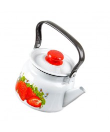 Чайник Стальэмаль 2,3л декор Клубника садовая, белый с пласт. кнопкой С2714.3*59 (4/уп)Посуда эмалированная оптом Сталь Эмаль. Эмалированные кастрюли оптом.