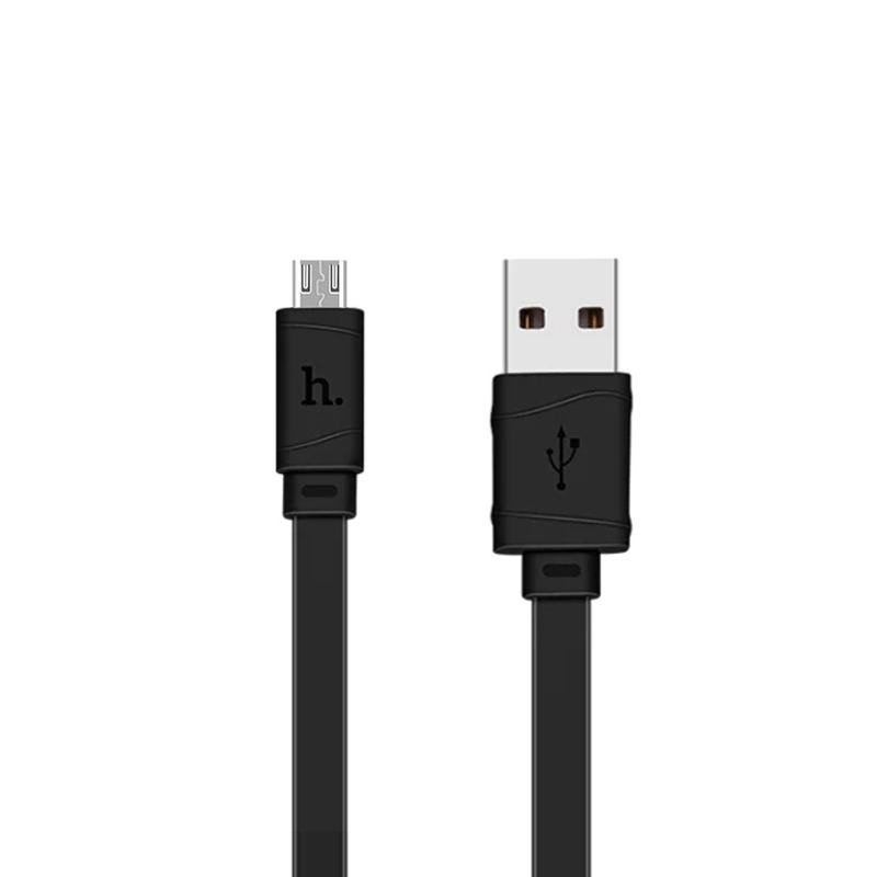 Кабель USB - micro USB HOCO X5 Bamboo  1 метр, 2.4A, ПВХ, плоский, чёрный